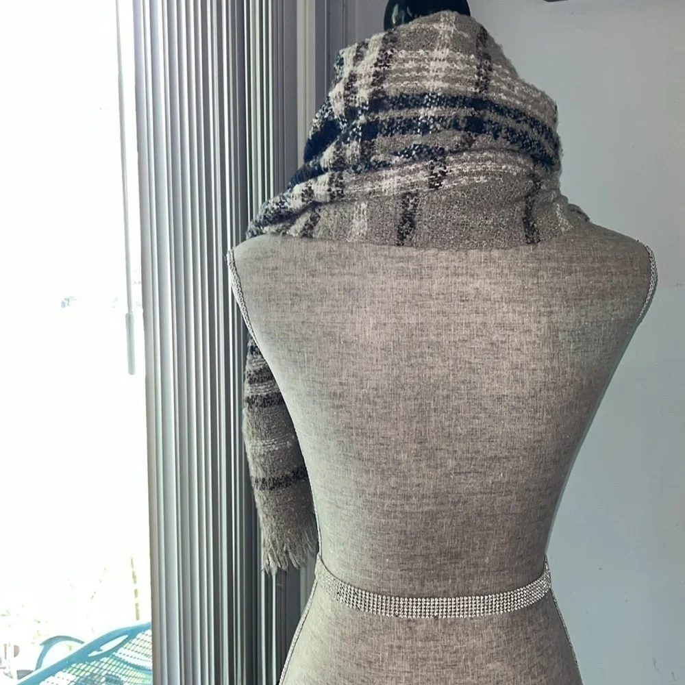 Long Scarf, Soft Scarf for Women, Plaid Brown Camel Color, Made of Viscose